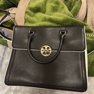 Tory Burch Black and White Leather Satchel